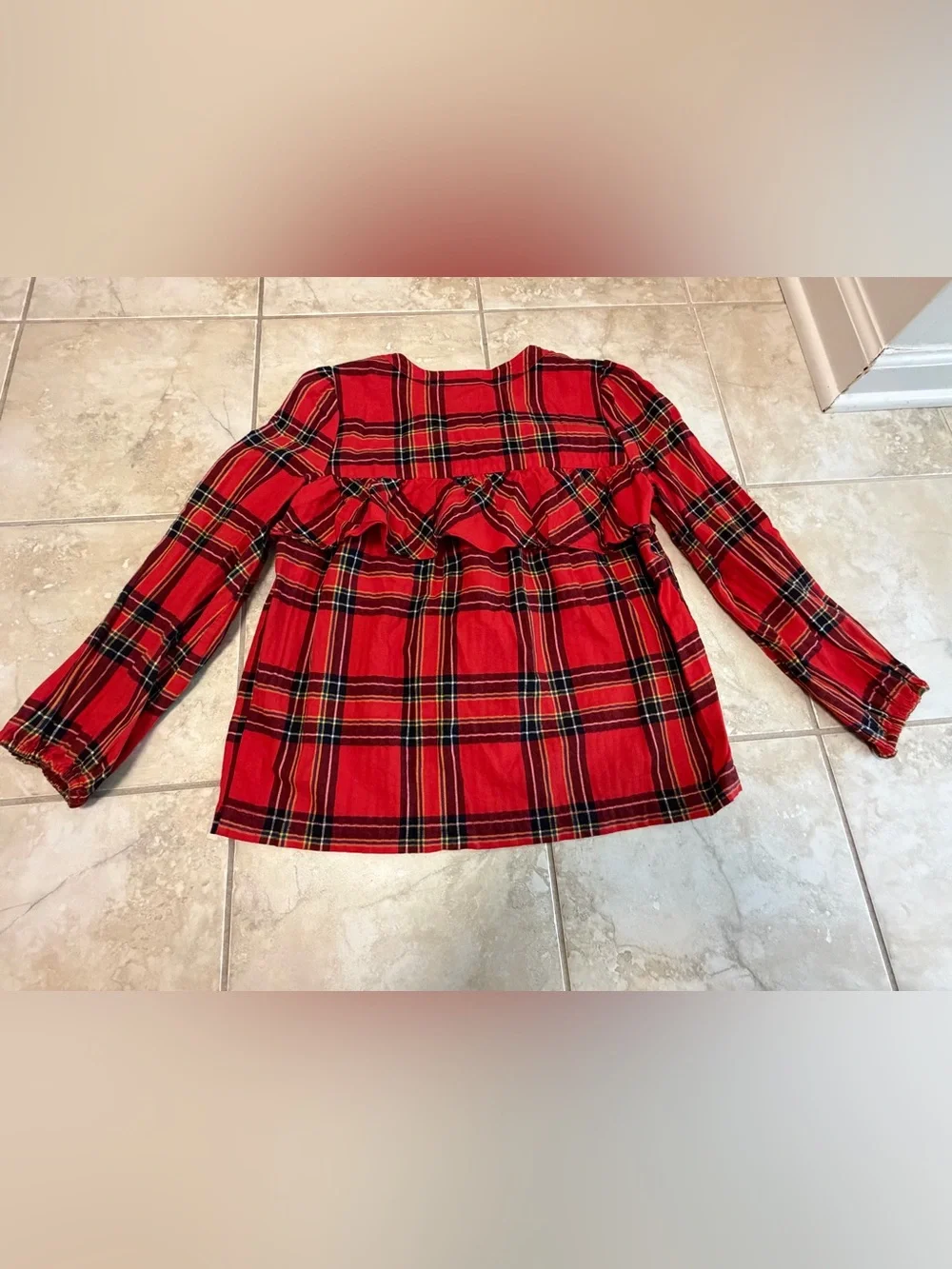 J.Crew Girls Small Red Plaid Ruffle Tunic Top Long Sleeve Holiday Christmas